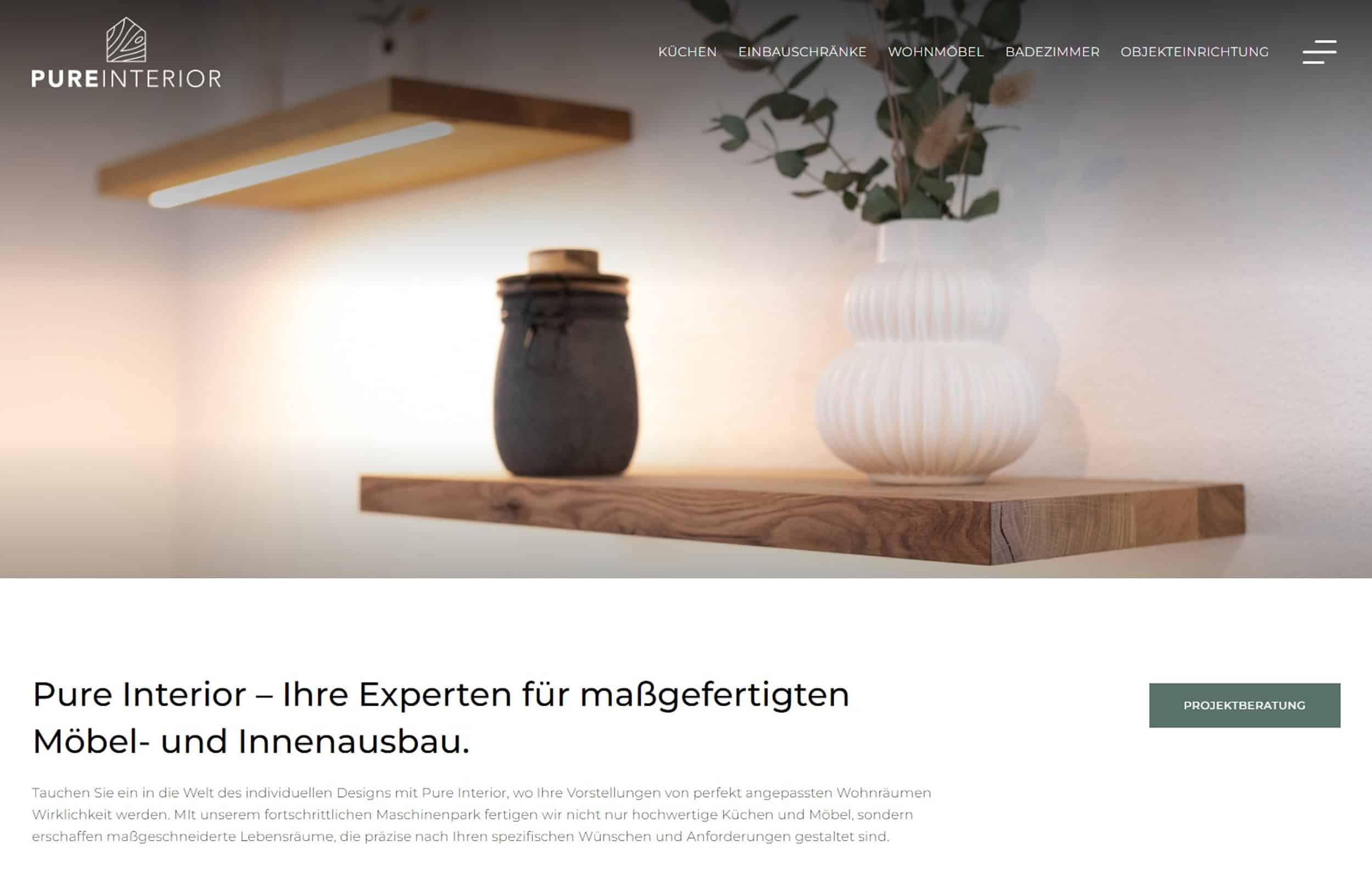 Screenshot einer Website über Interior Design