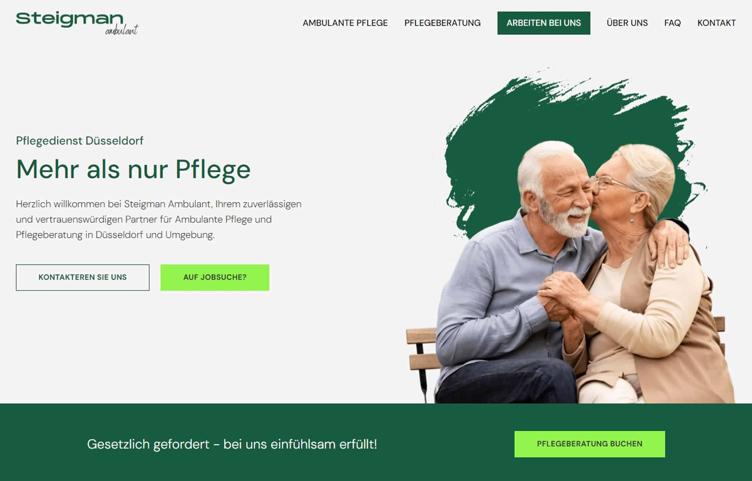Screenshot einer Website für Seniorenpflege